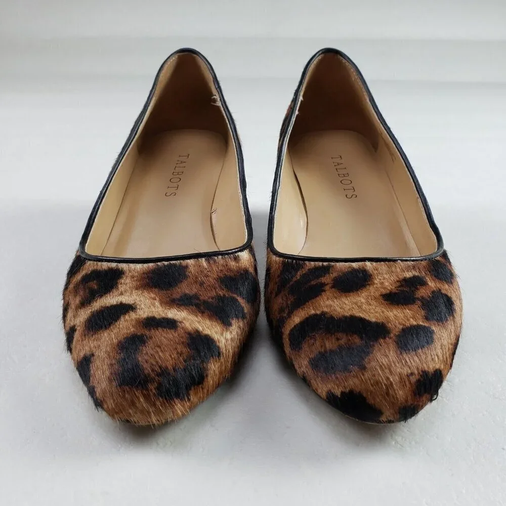 Talbots Leopard Print Laney Wedge Womens 7 Brown Calf Hair Low Closed Toe Heel